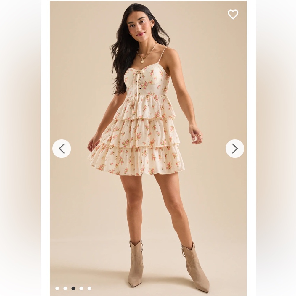 Blu Pepper Cream Floral Tiered Corset Style Mini Dress NWT - Picture 2 of 12